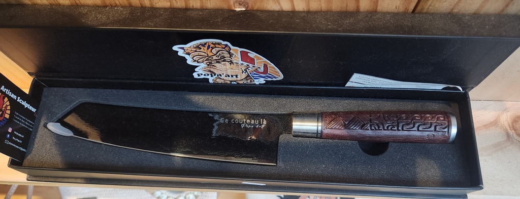 Couteau Chef Bois de Rose Gravure Côté,  POPA'ART 