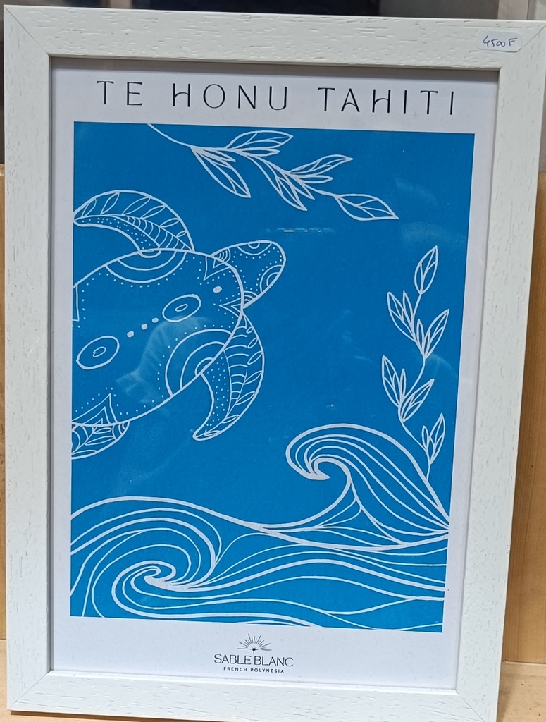 Cadre Affiche Tortue BLEU, SABLE BLANC  