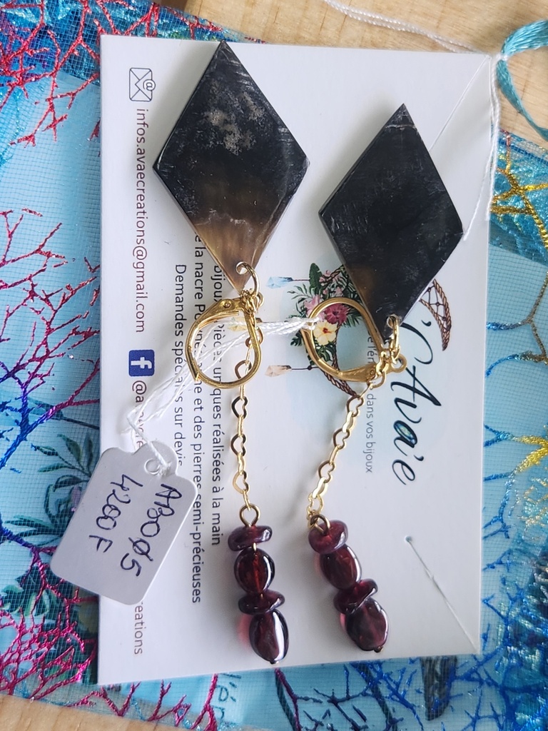 ABO05, BO dormeuse ID losange grenat, AVA'E