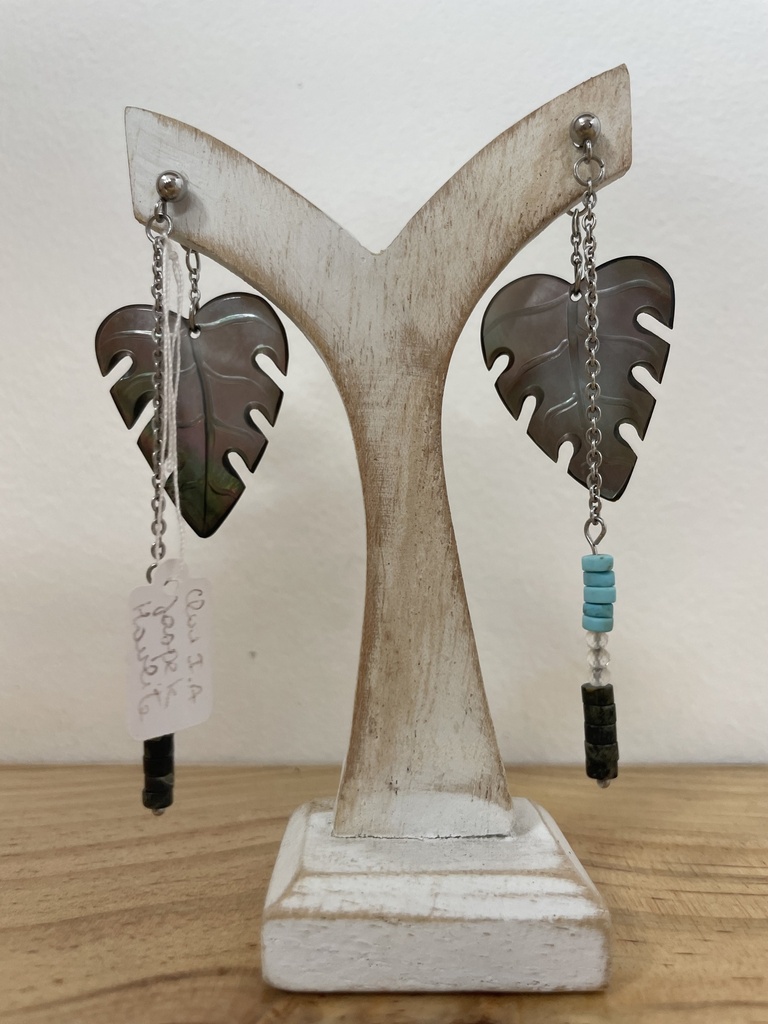 BO clou IA feuille jaspe kambaba, AVA'E CREATION