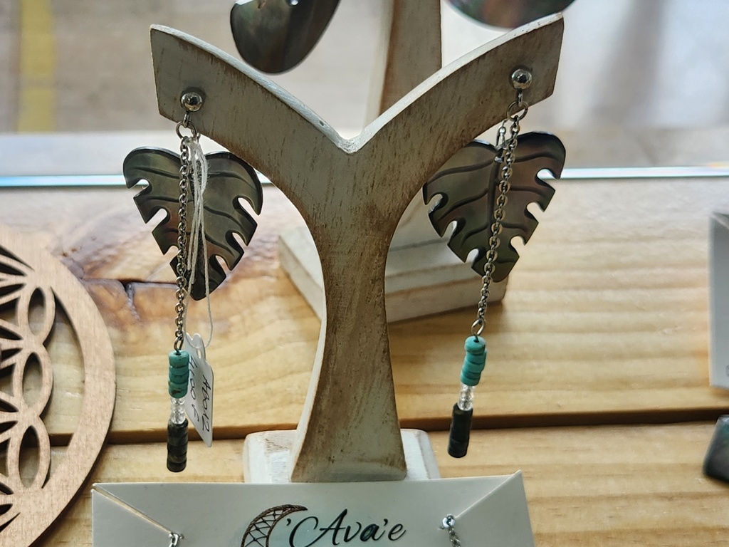 BO clou IA feuille jaspe kambaba, AVA'E CREATION