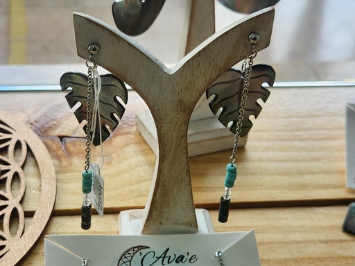 BO clou IA feuille jaspe kambaba, AVA'E CREATION